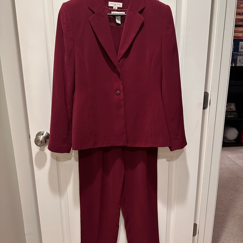 Amanda Smith Burgundy 3 pc Pantsuit Professional Tailored Design